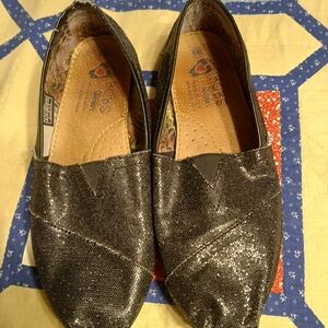 Black Sparkle Glittery Slip-ons, Womens 9, Casual Flats
